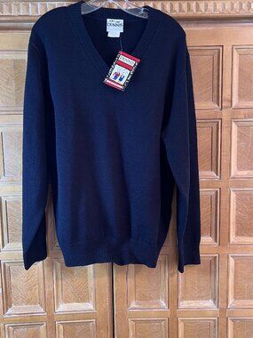 Dennis Uniform Adult Large Navy Blue V Neck Pullover Knit School SweaterE6500